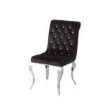 Euro Home Pikowane kryształkami czarne , białe aksamitne krzesło 51 x 43 x 93 cm